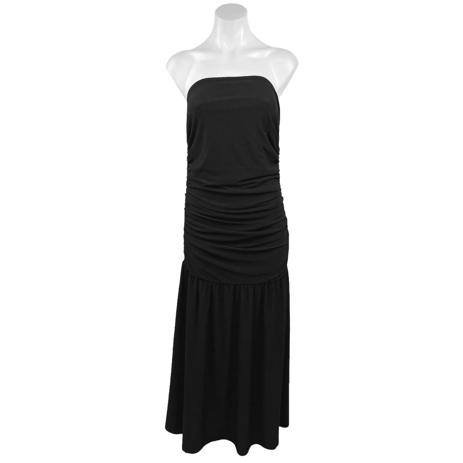Pixie Market Women's Solid Ruched Black Strapless Flared Long Maxi Dress Size L — image 5 of 8